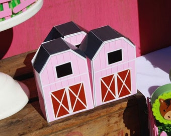 Instant Download Pink Barn Party Favor Box - Girl's Barnyard Birthday - Farm Gift Box - Farmyard Birthday Party (printable by you / DIY)