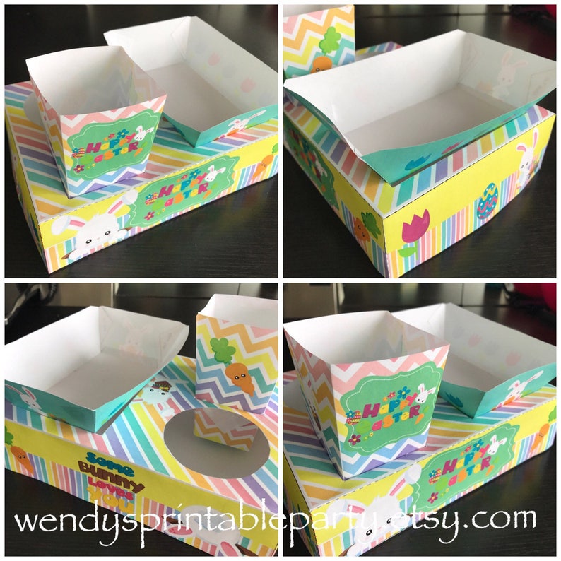 Instant Download PDF template Easter Bunny Party Food Lunch Box w/ Hotdog Tray & Popcorn Box Printable by you /DIY see listing for details image 1