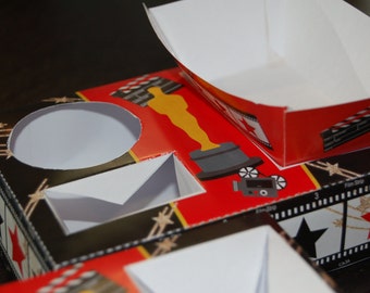 INSTANT DOWNLOAD - PDF template Movie Theme Party Food Lunch Box w/ hotdog tray (diy, printable by you) size &product details in description