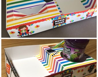 Instant Download - Rainbow Kids Movie Night Popcorn & Snack Tray - DIY Printable (Printable by you - family film night snack box, graze tray