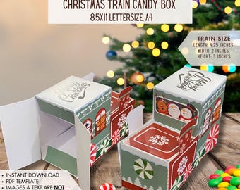 INSTANT DOWNLOAD Santa & Friends Christmas Sweet Train Treat Box (Printable / DIY) Holiday Decor, Crafts, festive candy holder, kids party