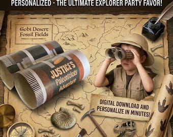 Paleontologist Printable Personalized Binocular label - Paleontologist Birthday, Paleontologist Dig Kit, Printable, Pretend Play, Expedition