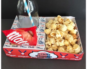 PDF template Baseball Themed Popcorn /Cinema Style Tray (Printable by you /DIY) details in listing sport party snack box pizza nacho go team