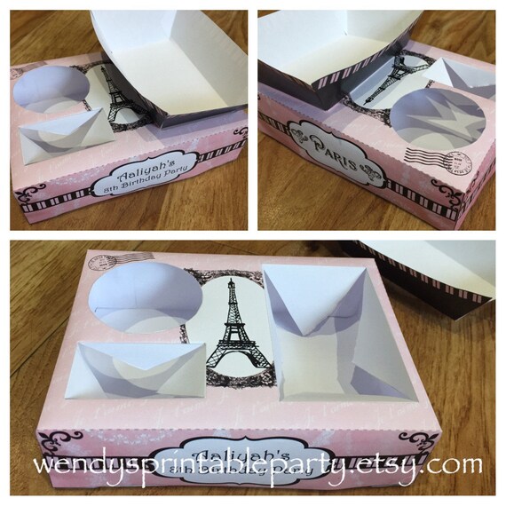 Printable by you - Paris Themed Party Food Lunch Box (DIY) together with Food Tray - Dimensions and product details in description Il_570xn