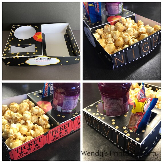 Instant Download - PDF template small red and black Movie Night Popcorn / Cinema Style Tray (Printable by you /DIY) - Details in description Il_570xn