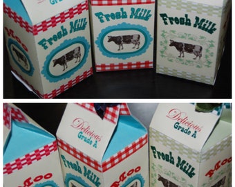 PDF template of Farm / Barnyard Theme Milk Carton Favor Box / treat box (personalized & diy - choose color) farmers market, tractor, barn,
