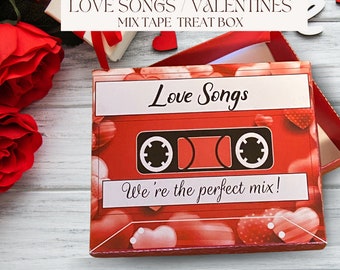 Valentines Cassette Tape / MixTape Treat Box, Our Song, Love Songs, 80s Candy Favor Box, retro, disco personalised (Instant Download /DIY)