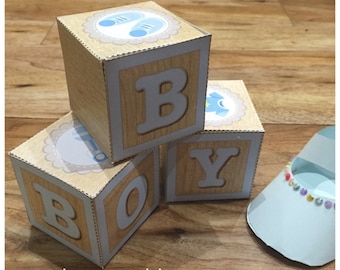 INSTANT DOWNLOAD - pdf template Baby Boy Blocks Party Favors / Table Centrepiece (DIY) Dimensions in listing / printable by you baby shower