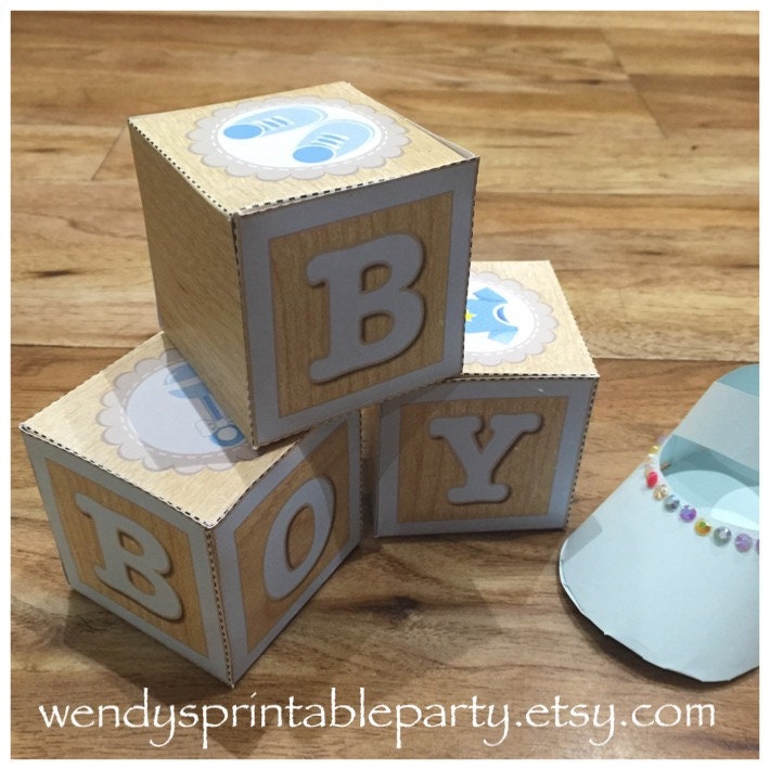Wood Grain Baby Block Boxes, Baby Shower Blocks