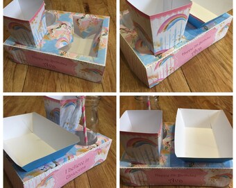 PDF template Unicorn Themed Party Food Lunch Box with Hotdog Tray & Popcorn Box (Printable by you /DIY) - product details in description