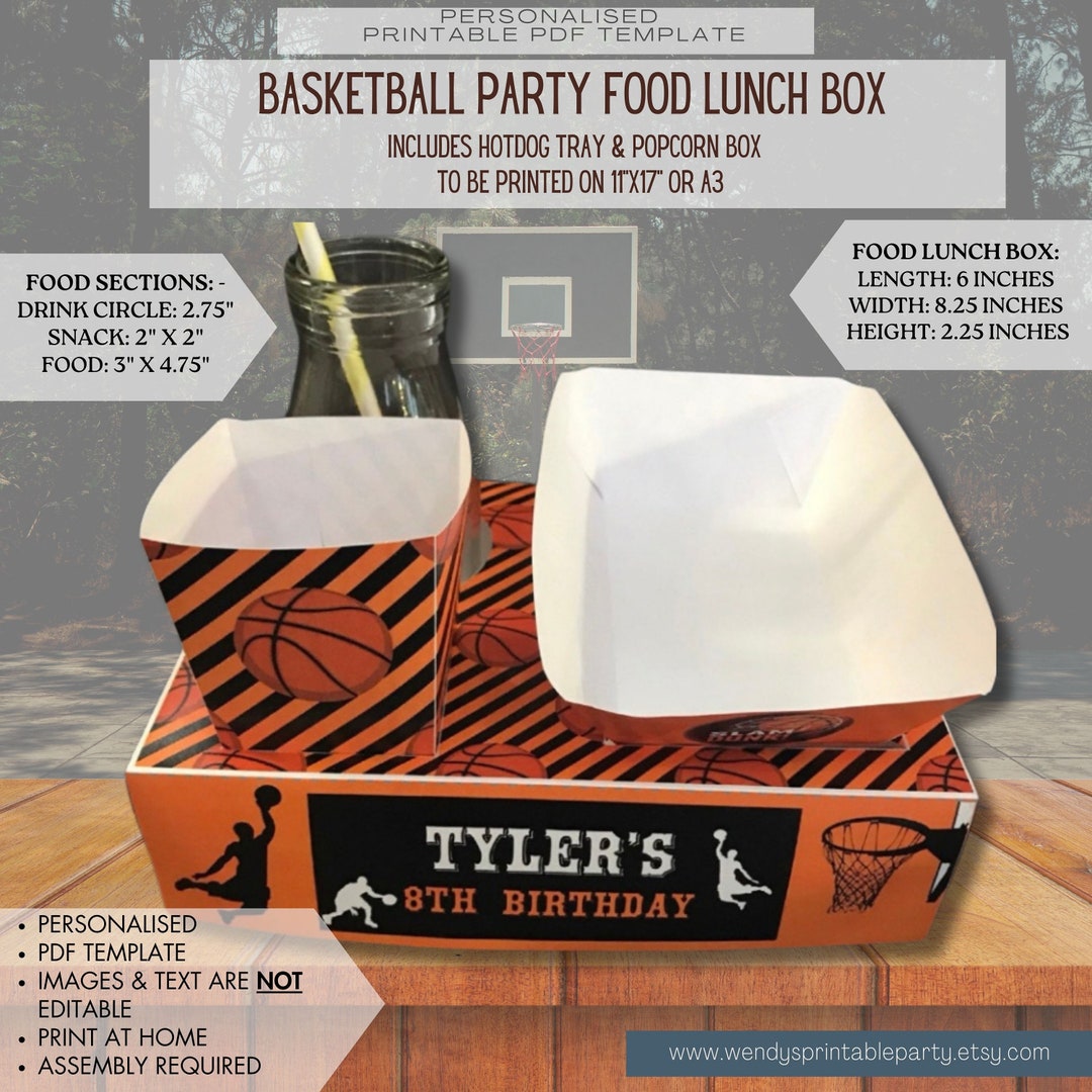 PDF Template Basketball Themed Party Food Lunch Box With Hotdog Tray ...
