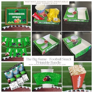 Ultimate The Big Game / Football Snack Bundle, Game Day (Printable by you) popcorn Nacho Box Concession Food Super Bowl Instant Download PDF