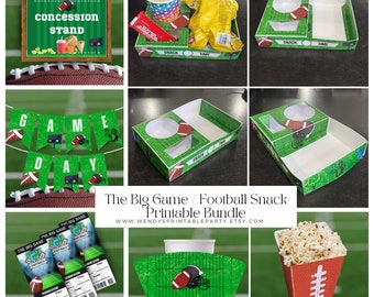 Ultimate The Big Game / Football Snack Bundle, Game Day (Printable by you) popcorn Nacho Box Concession Food Super Bowl Instant Download PDF