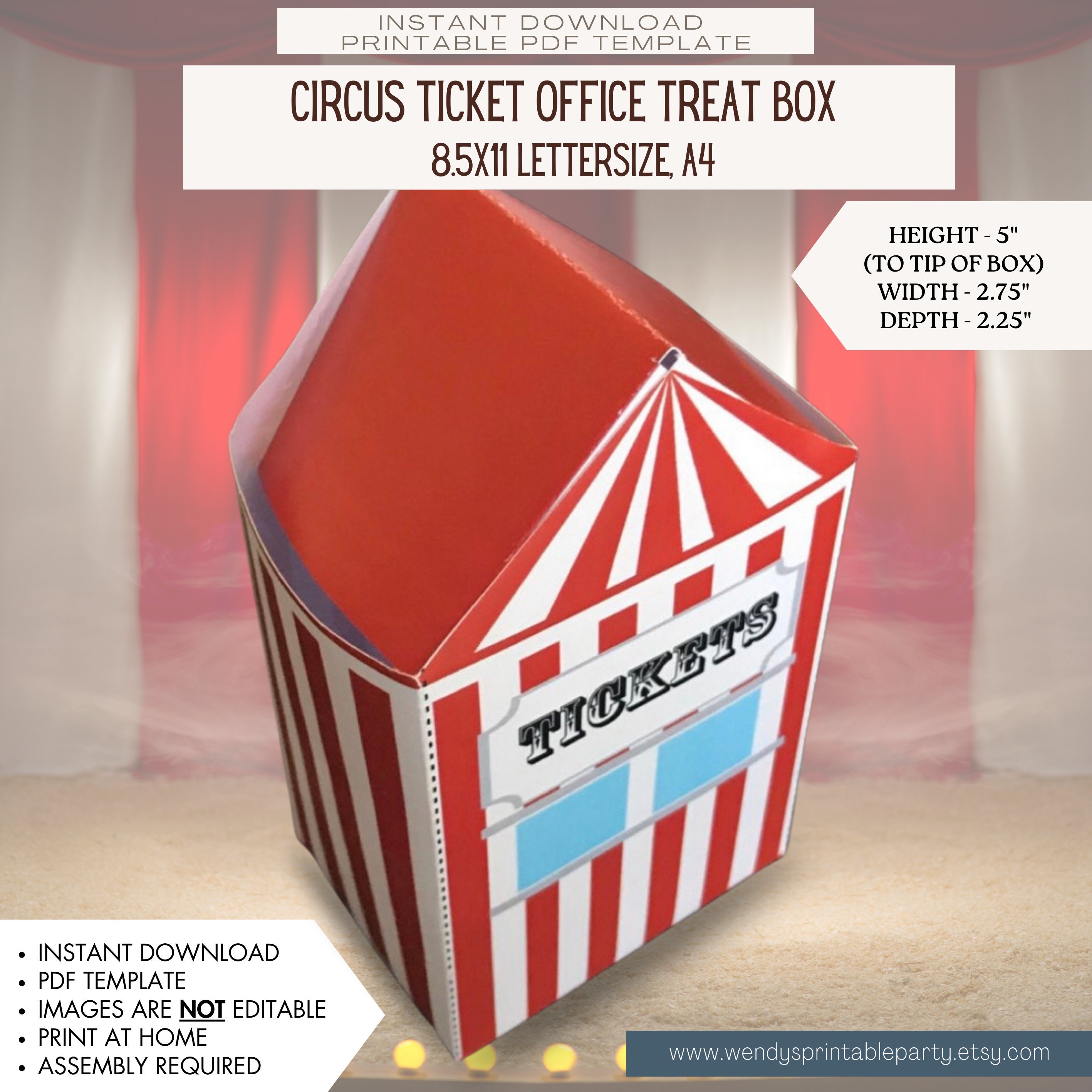 Printable Ticket Box Instant Download PDF Template Ticket Office Treat Box / Favor, DIY ...