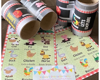 EDITABLE - Farm Scavenger Hunt with matching Binocular labels (DIY craft project / printable by you) day out kids barnyard corjl farmer