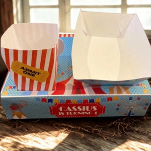 Personalized Circus / Carnival Party Food Lunch Box with hotdog tray & popcorn box -DIY Printable -Vintage Circus, Fun Fair, School Carnival