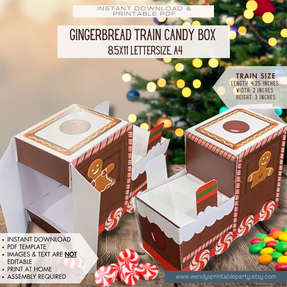 INSTANT DOWNLOAD Christmas Gingerbread Express Train Treat Box