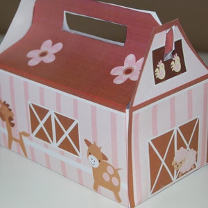 Instant Download - Pink Barn Themed Favor Box /Farm Animal Treat Box (printable by you & diy) PDF template - barnyard birthday, cowgirl