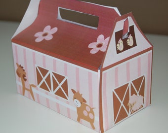 Instant Download - Pink Barn Themed Favor Box /Farm Animal Treat Box (printable by you & diy) PDF template - barnyard birthday, cowgirl