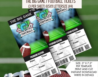 The Big Game, Football Ticket, Game Day, Print and Cut, American Football, Play at Home, Match Day  Instant Download PDF template