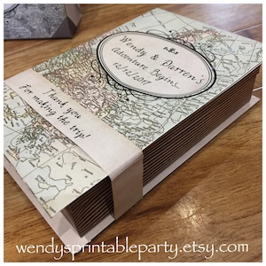 PDF template Personalised Vintage Maps - Travel Themed Book Treat Box (Printable by You & DIY) Let the adventure begin, wedding favor, world