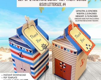 Instant Download PDF template Set of 2 Nautical Beach Hut Party / Treat Box (diy & Printable by You (details in description) seagull