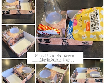 Descarga instantánea - Plantilla PDF Bandeja de bocadillos de película de Halloween de piratas fantasmas para niños (MENÚ GRATIS) - palomitas de maíz espeluznante truco o trato noche de película de miedo