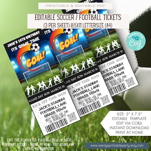 EDITIERBARE Fußball / Fußballkarte perfekt für Spieltagparty, Euro, Bearbeiten in Corjl, Drucken & Schneiden, Tor, Geburtstag, Spieltag Sofortiger Download