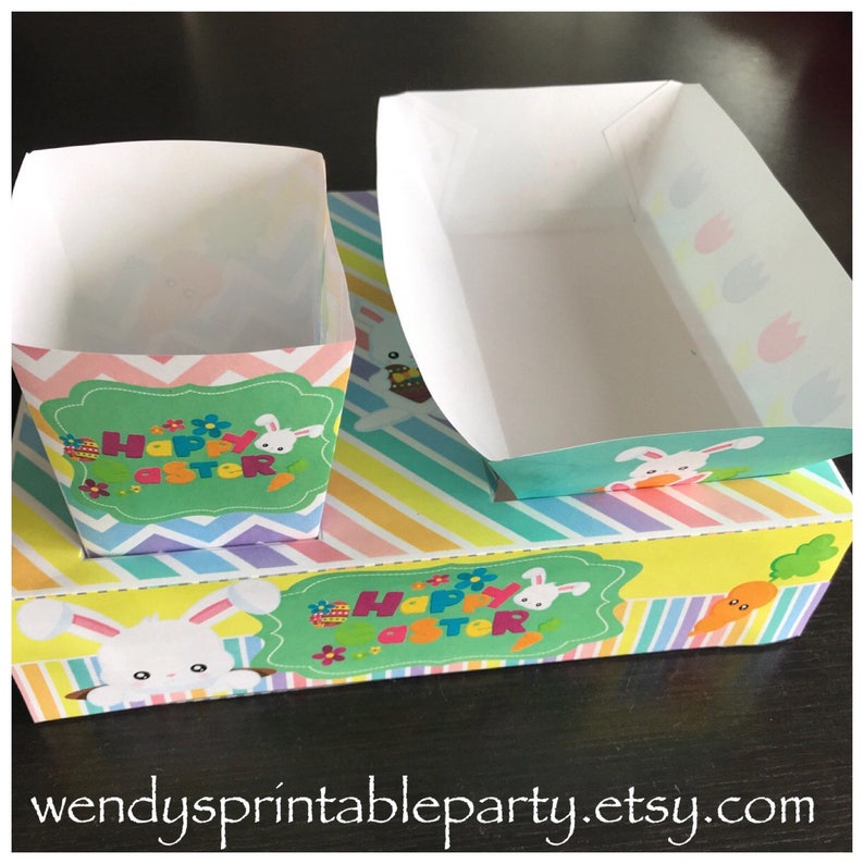 Instant Download PDF template Easter Bunny Party Food Lunch Box w/ Hotdog Tray & Popcorn Box Printable by you /DIY see listing for details image 2