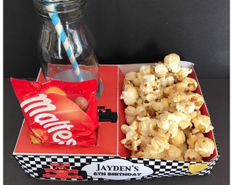 PDF template Race Car / Go Kart Theme Popcorn / Cinema Tray (Printable by you /DIY) details in description chequered flag racer pizza nacho