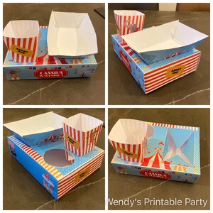 PDF template Carnival / Circus Themed Party Food Lunch Box w/ Hotdog Tray & Popcorn Box Printable by you /DIY product details in description