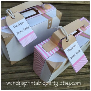 PDF template of Pink and Cream Suitcase style treat Bag w/ personalized gift tag (Printable & diy) (see description for sizes) both designs