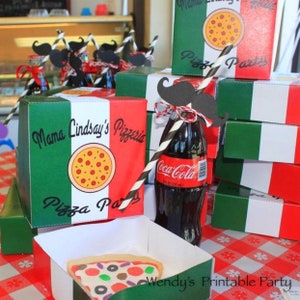 PDF template Personalized Printable Pizza Box Party Favor Box (printable by you / DIY) pizza cookie box, Italian theme