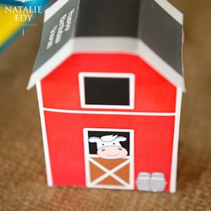 PDF template Personalized Printable Red Barn Party Favor Box (printable by you / DIY) size and details in description - farm party / tractor