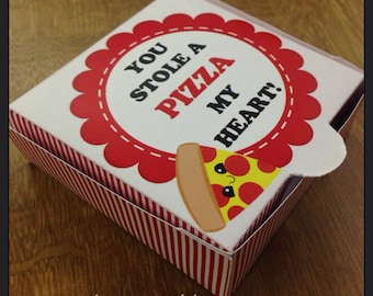 INSTANT DOWNLOAD - Small (size 3"x3") Printable Pizza Box Party Favor Template / Cookie Box (see description for size) valentines love pizza