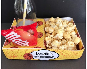 PDF template Basketball Themed Popcorn /Cinema Style Tray (Printable by you /DIY) details in listing sports party slam dunk nacho pizza box