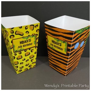 Modello PDF Mini scatola per popcorn a tema Safari personalizzata (fai da te / stampabile da te) vedi l'elenco per la descrizione / stampa animale, Jungle Party