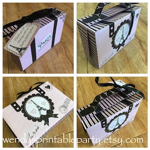PDF template Paris / Eiffel Tower Themed Suitcase Treat Box & personalized gift tag (Printable / DIY) travel, wedding favor, adventure, Chic
