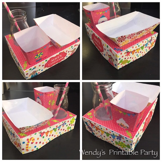 PDF template Candyland theme Party Food Lunch Box with Hotdog Tray & Popcorn Box (Printable by you /DIY) - product details in description Il_570xn