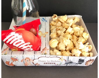 PDF template Forest Animals Themed Popcorn / Cinema Style Tray (Printable by you /DIY) - details in description / woodland party nacho pizza