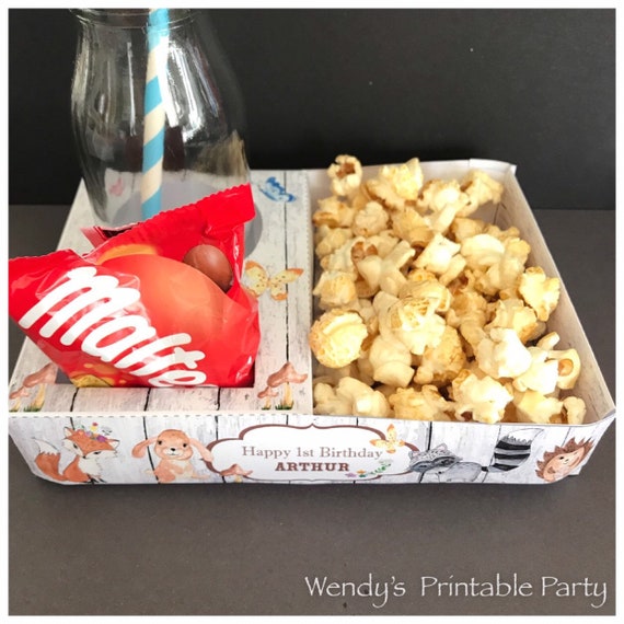 Small Forest Animals Themed Popcorn / Cinema Style Tray (Printable by you /DIY) - Dimensions/product details in description (PDF template) Il_570xn