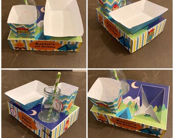 PDF template S'more / Camping Food Lunch Box w/ Hotdog Tray & Popcorn Box (Printable by you /DIY) product details in description