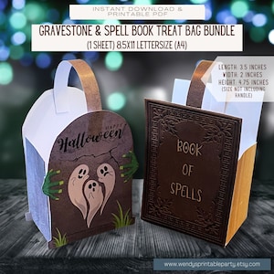Direktnedladdning Spöklik gravsten och trollformelbok Godispåsepaket (PDF-mall) Halloweenfest, Bus eller godis-present, Boo Box, Spökhus