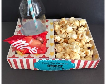 PDF template Vintage Circus Themed Popcorn / Cinema Style Tray (Printable by you /DIY) - Dimensions/product details in description movie box