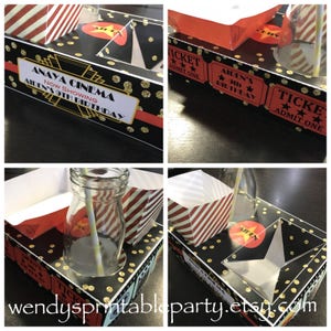 PDF template Red/Black Movie NightParty Food Lunch Box with Hotdog Tray & Popcorn Box (Printable by you /DIY) - Details in description