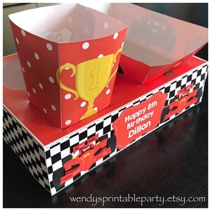 PDF Template Race Car Party Food Lunch Box W/ Hotdog Tray &amp; Popcorn Box ...