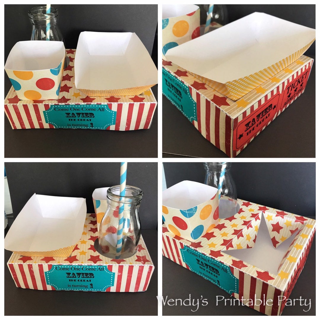 PDF Template Vintage Circus Themed Party Food Lunch Box W/ Hotdog Tray ...