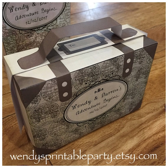 Download Pdf Template Personalised Vintage Maps Travel Themed Suitcase Treat Box Printable By You Diy See Description For Dimensions Details By Wendy S Printable Party Catch My Party