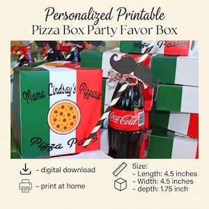 Custom Pizza Box Digital Download PDF template / Personalised Party Favor Box / Cookie Box, Italian theme birthday /