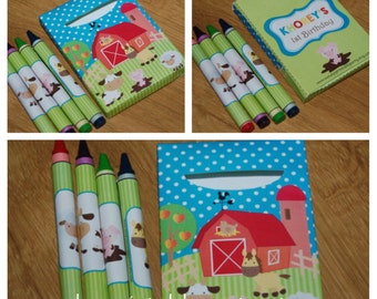 PDF template Personalized Cute Barn / Farm Animal theme crayon box & matching crayon wraps (Printable by You / DIY) barnyard, farmer theme